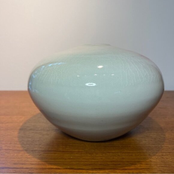 Vintage Studio Art Pottery Vase Signed 5” Redgrey Glossy Crackle Glaze MCM - Picture 9 of 12